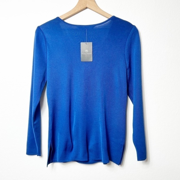 MING WANG BLUE WOMEN LONG SLEEVE BLOUSE TOP SIZE XS BRAND NEW WITH TAGS - Picture 2 of 5